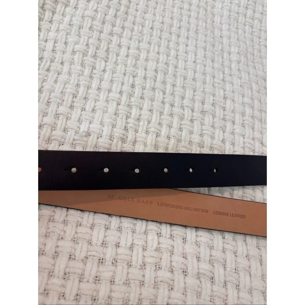 NEW Cole Haan Black Leather Logo Buckle Belt Quiet Luxury Minimalist Designer Wa